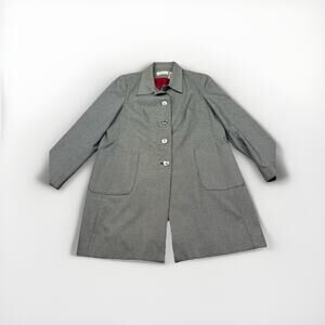 Alfred Dunner Women’s 12P Gray Houndstooth Button Coat Jacket Red Lined GC